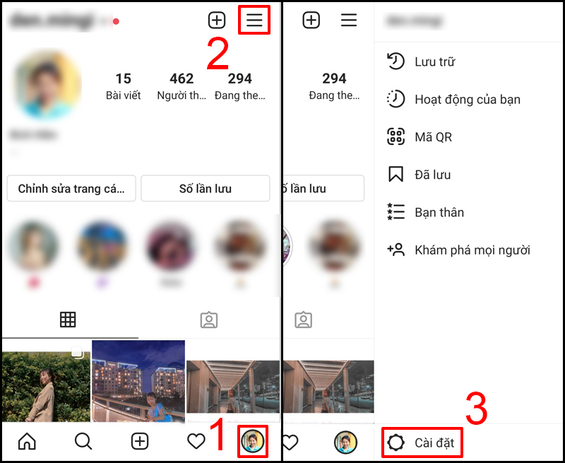 Mở Cài đặt trong Instagram